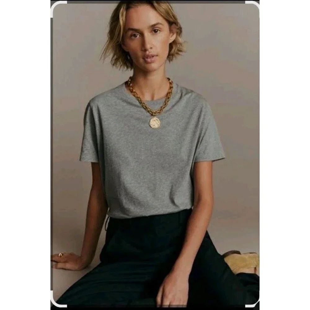 Sezane Top Size 3XL Mottled Gray Conrad T-Shirt Crew Short Sleeve Cotton Boxy